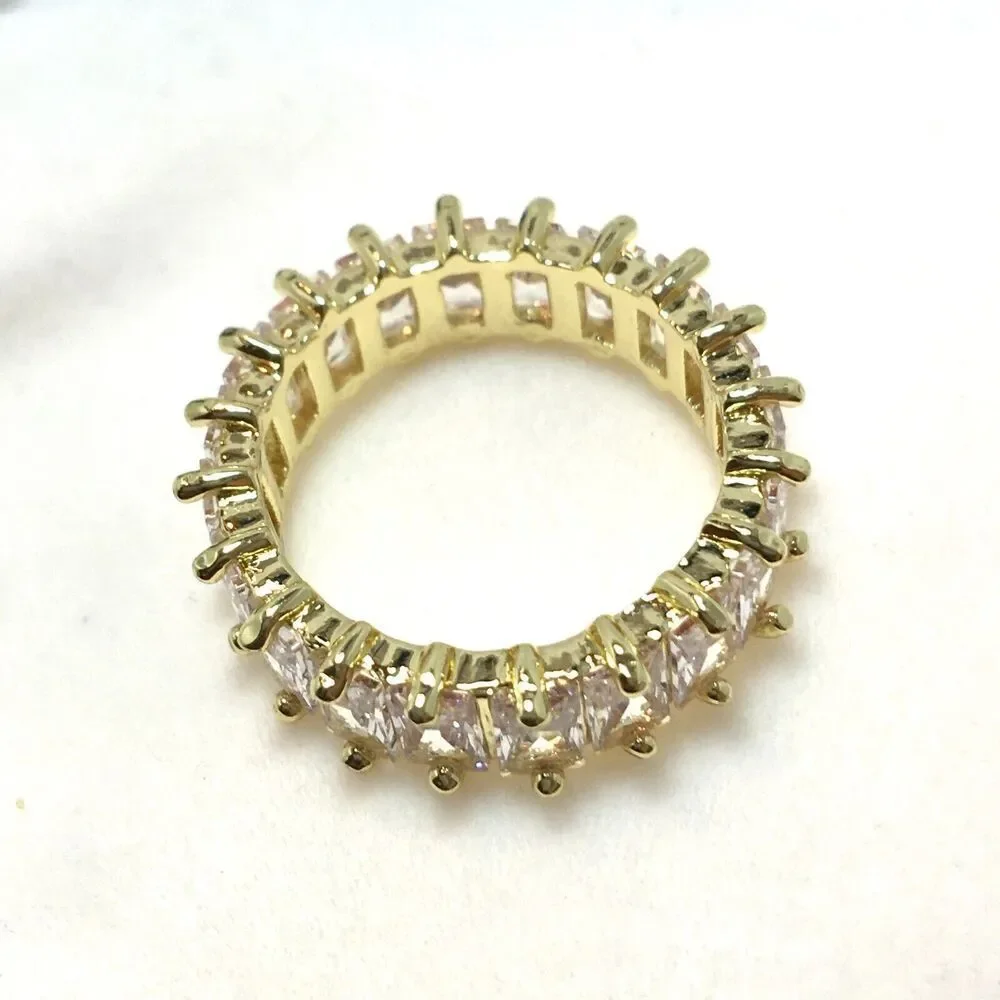 Yellow Gold Plated Eternity Ring Size 6.5 Wide Band Cubic Zirconia Baguettes